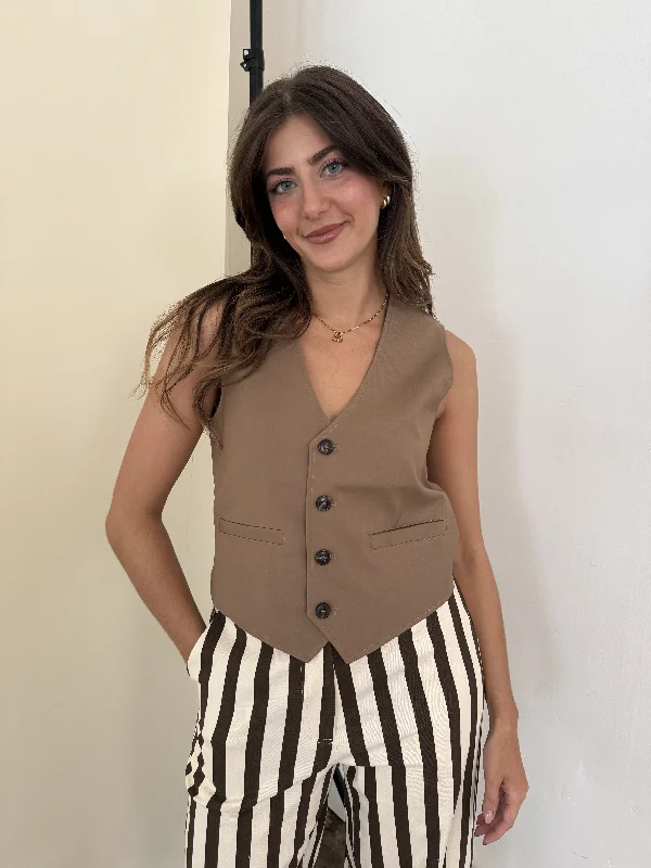 FRNCH Alix Camel Suit Vest Buttoned Top