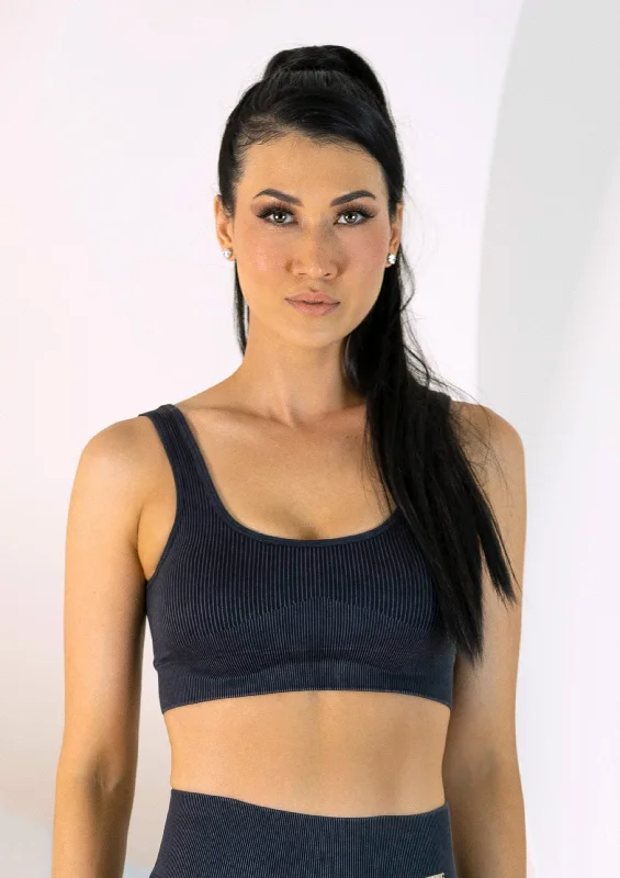 Graphite Ribbed Seamless Sports Bra