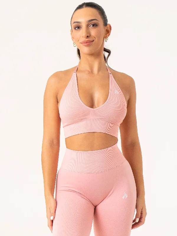 Lift Rib Seamless Halter Sports Bra - Pink