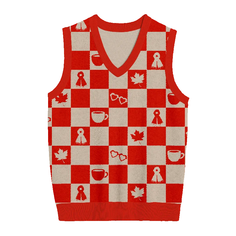 Red Checkered Knit Vest