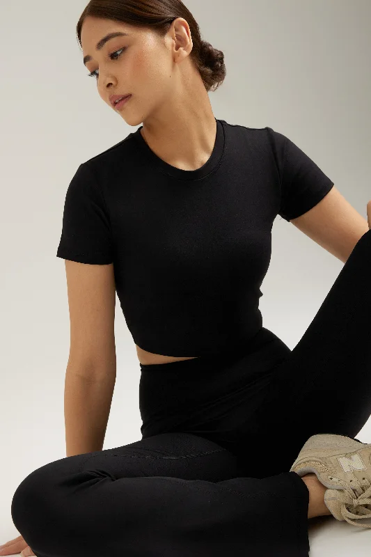 Short Sleeve Crop in Black Sesame