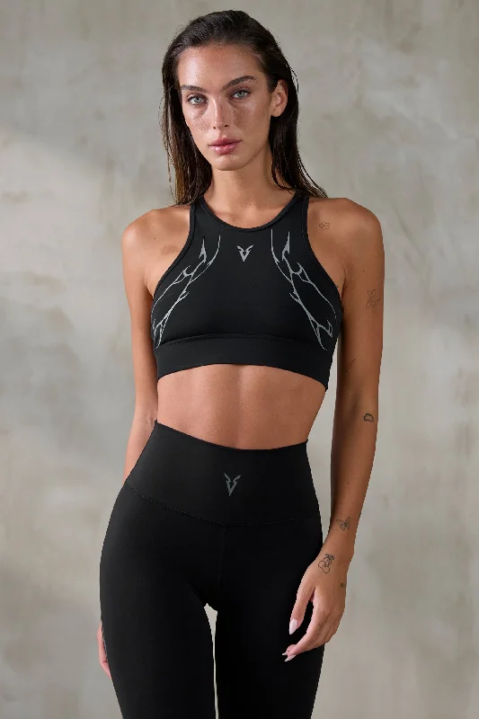 V_SCULPT GRAY VEINS GRAPHIC HIGH NECK SPORTS BRA - Black