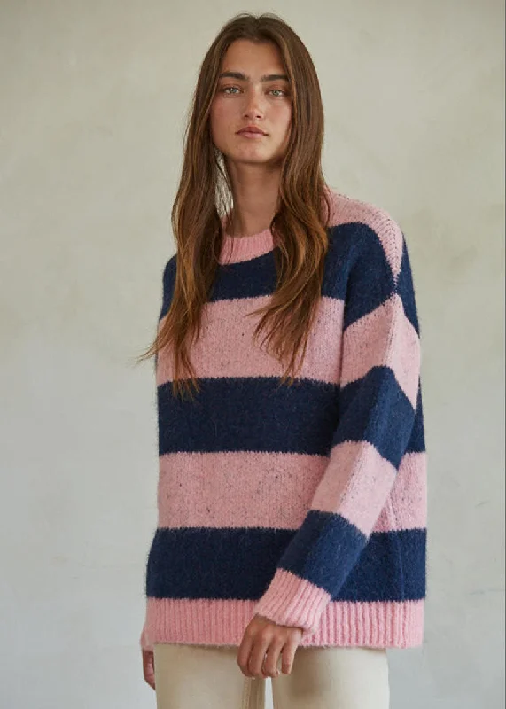 Blushbell Pullover Sweater - Pink & Navy