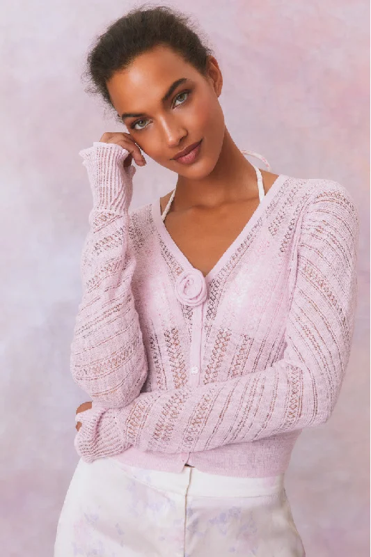 Luz Cotton Pointelle Rosette Cardigan