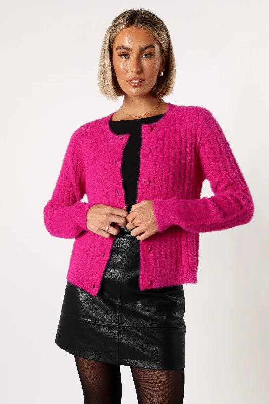 Ryann Button Front Cardigan - Magenta