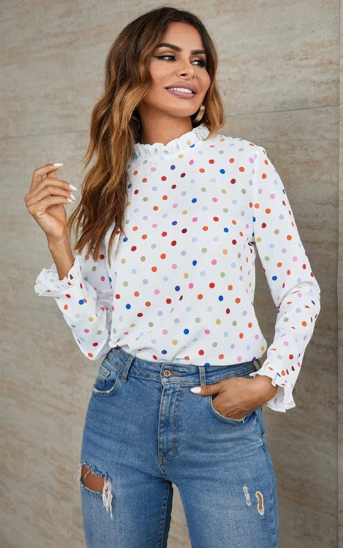 Via rainbow polka dot top