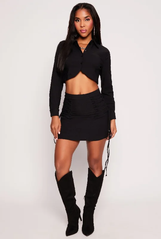 Hyper Stretch Lace Up Detail Mini Skirt