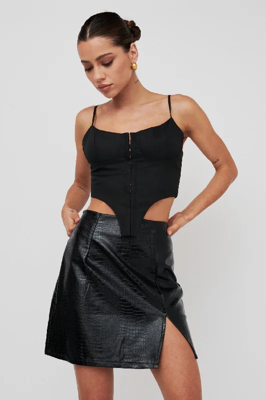 Darwin Embossed Mini Skirt Black