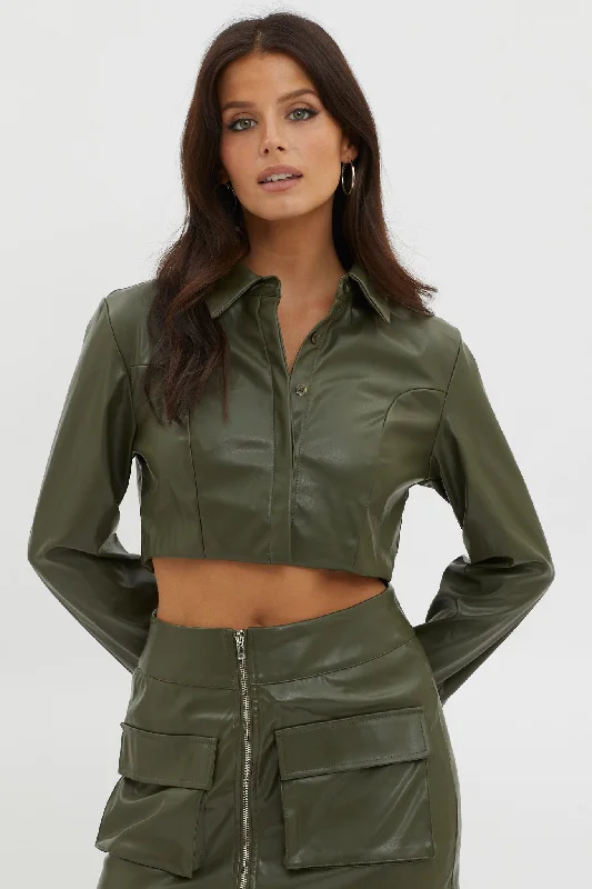 Fallen Angel Faux Leather Crop Top Olive