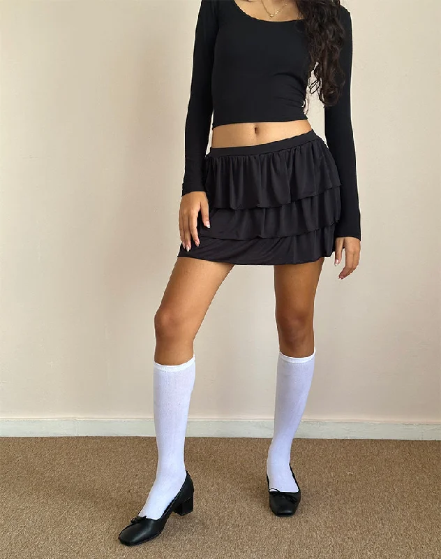 Sefone Tiered Mini Skirt in Slinky Black