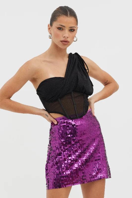 Starry December Sequin Mini Skirt Purple