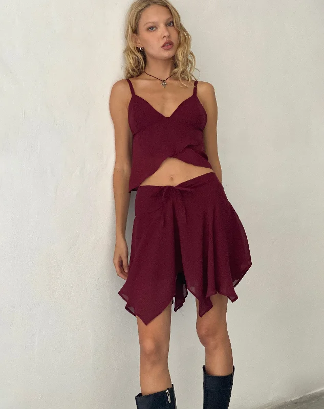 Veny Mini Skirt in Chiffon Oxblood