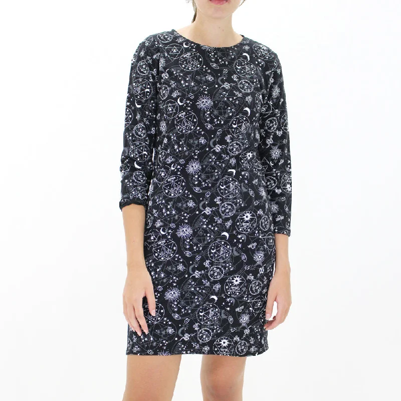 Women's Printed A-Line Dress,Black