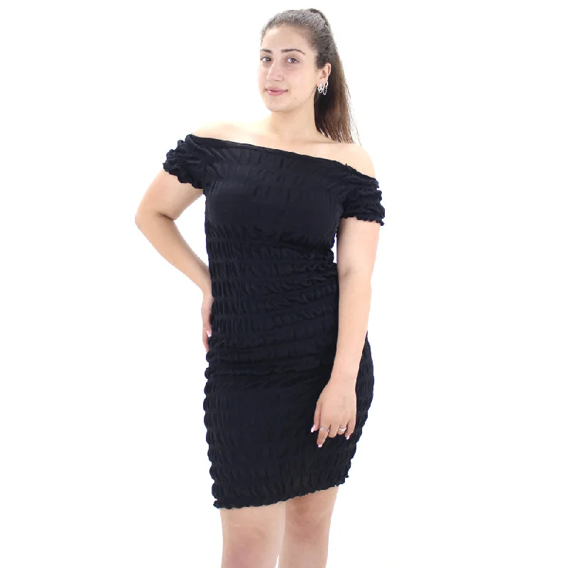 Women's Off Shoulder Glitter Smock Dress,Black