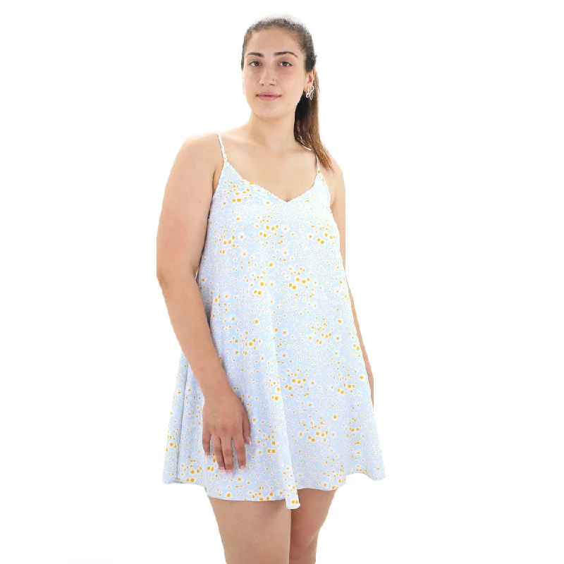 Women's Floral Spaghetti Strap Mini Dress,Light Blue