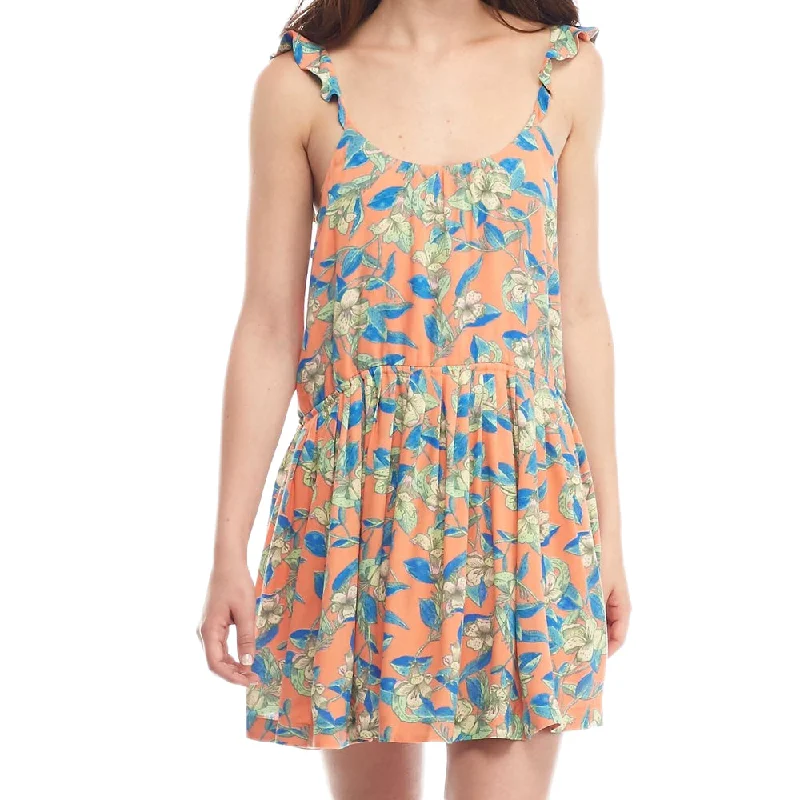 Women's Floral Scoop Neck Dress,Orange