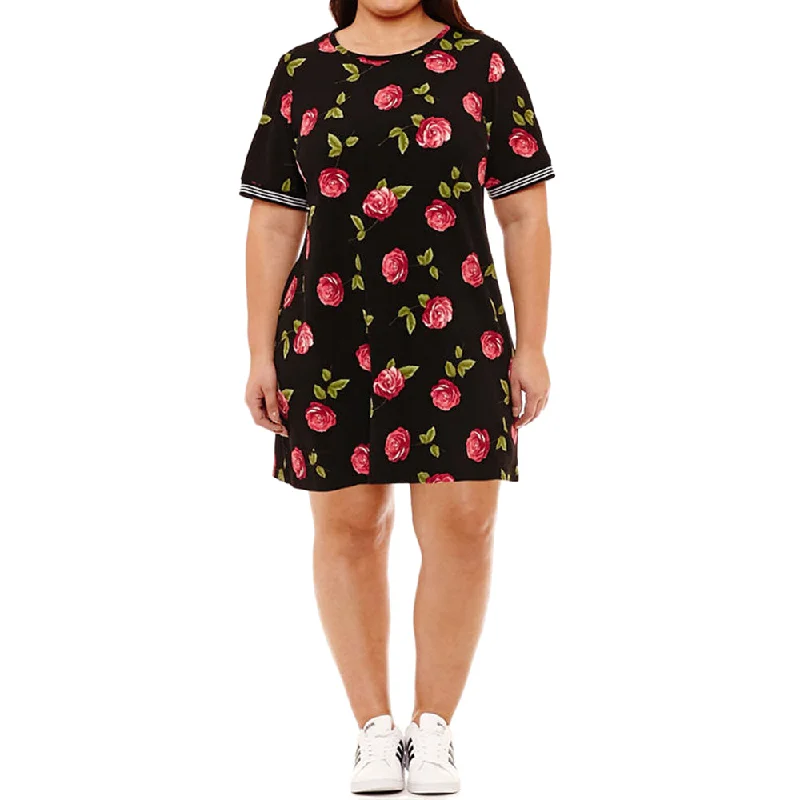 Women's Elbow Sleeve Floral Shift Dress,Black