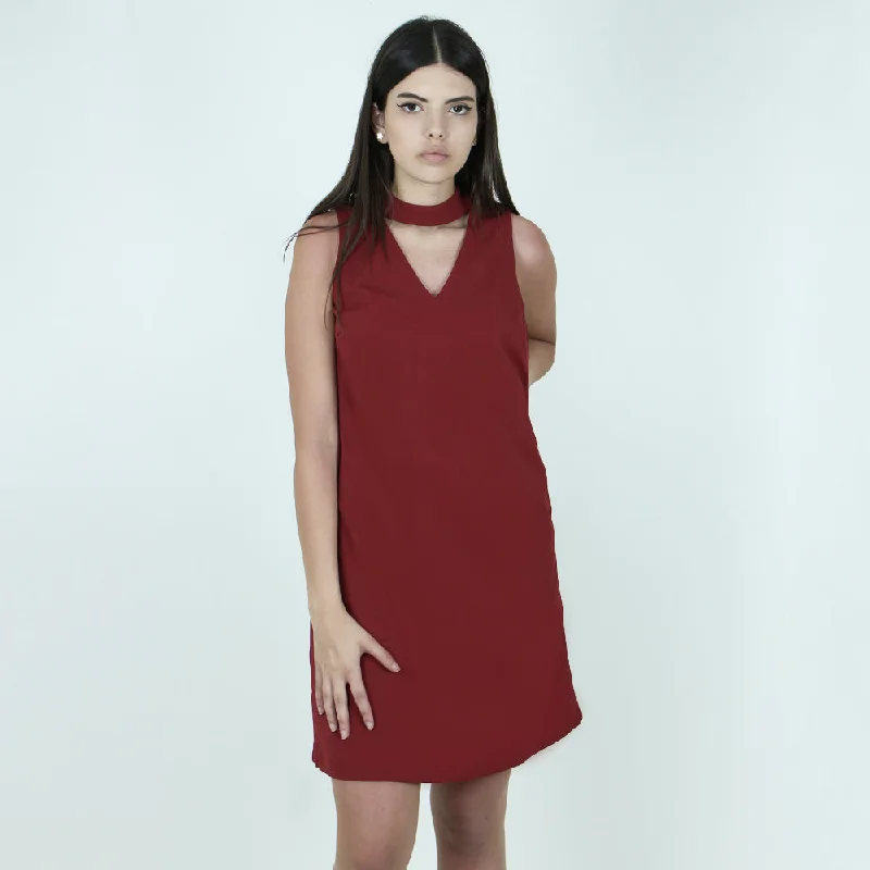 Women's Keyhole-Neck Party Dress,Red