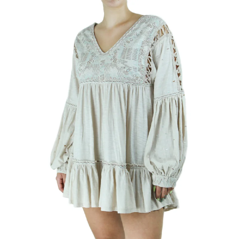 Women's Embroidered Casual Dress,Beige