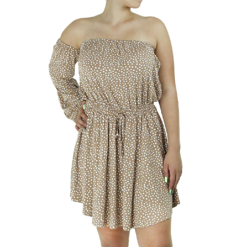 Women's One Shoulder Dotted Casual Dress,Beige