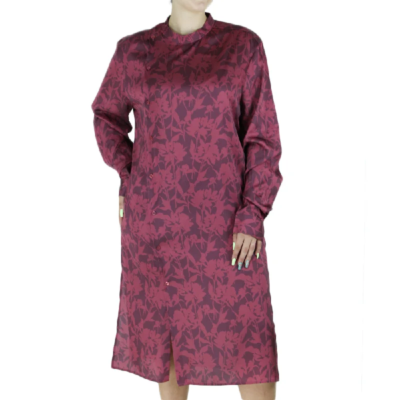 Women's Printed Midi Dress,Burgundy