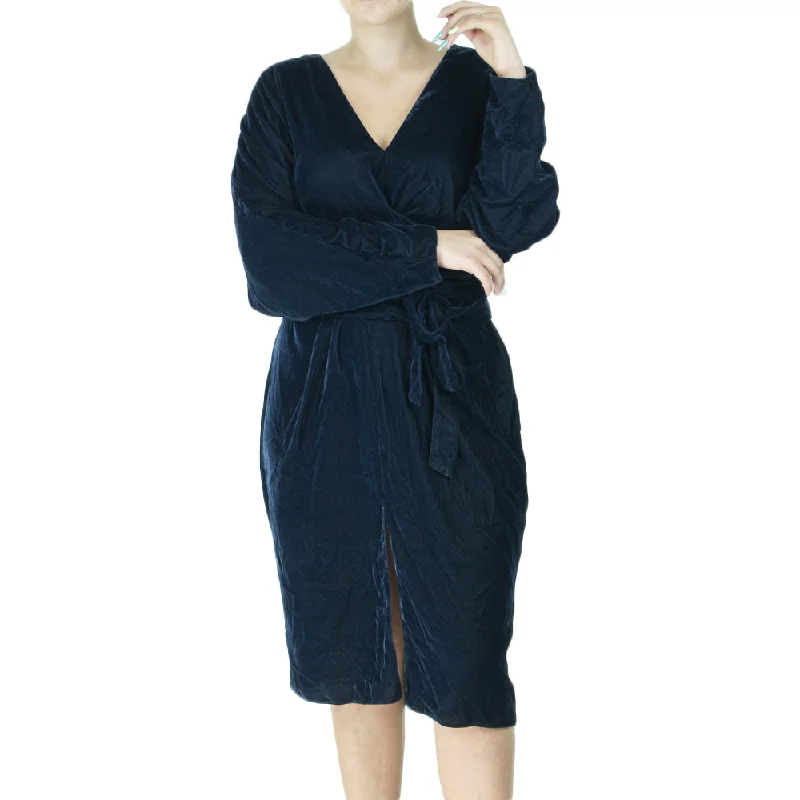 Women's A-Line Velvet Midi Dress,Navy