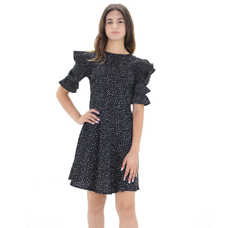 Women's Polka Dots Short Dress,Black