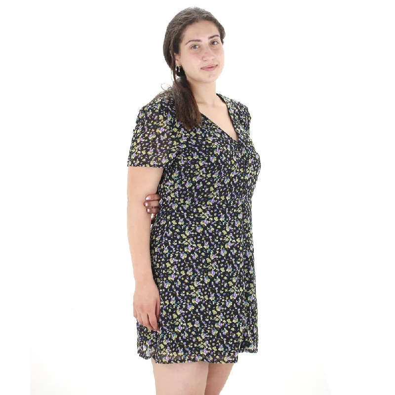 Women's Floral Shirt Short Dress,Black