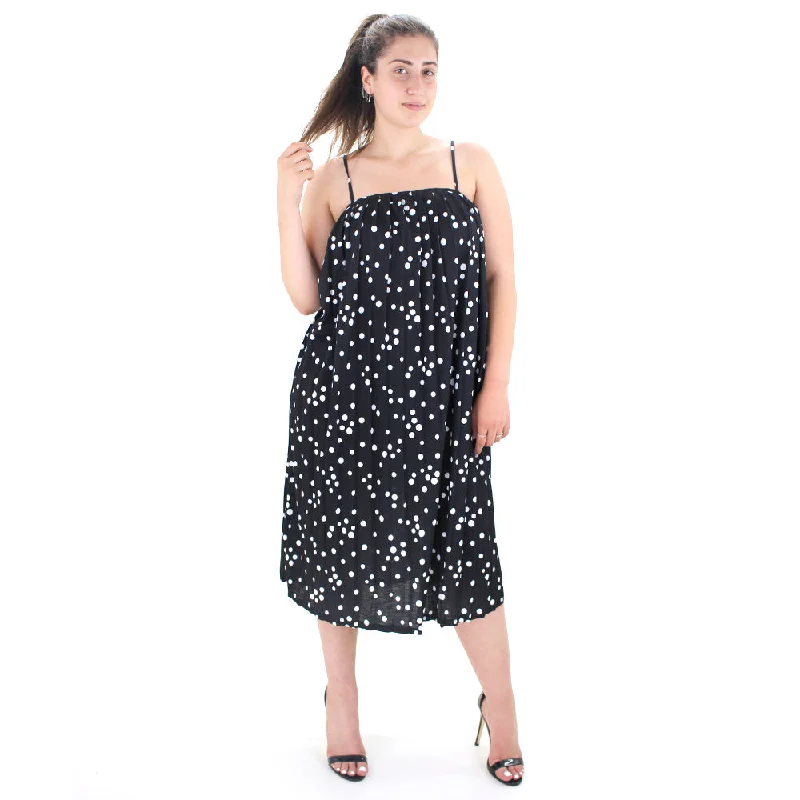 Women's Spaghetti Strap Polka Dots Dress,Black