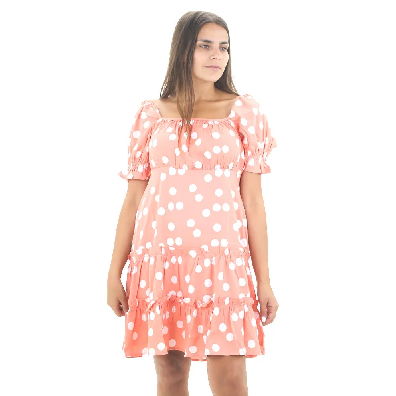 Women's Ruffle Dots Dress,Coral