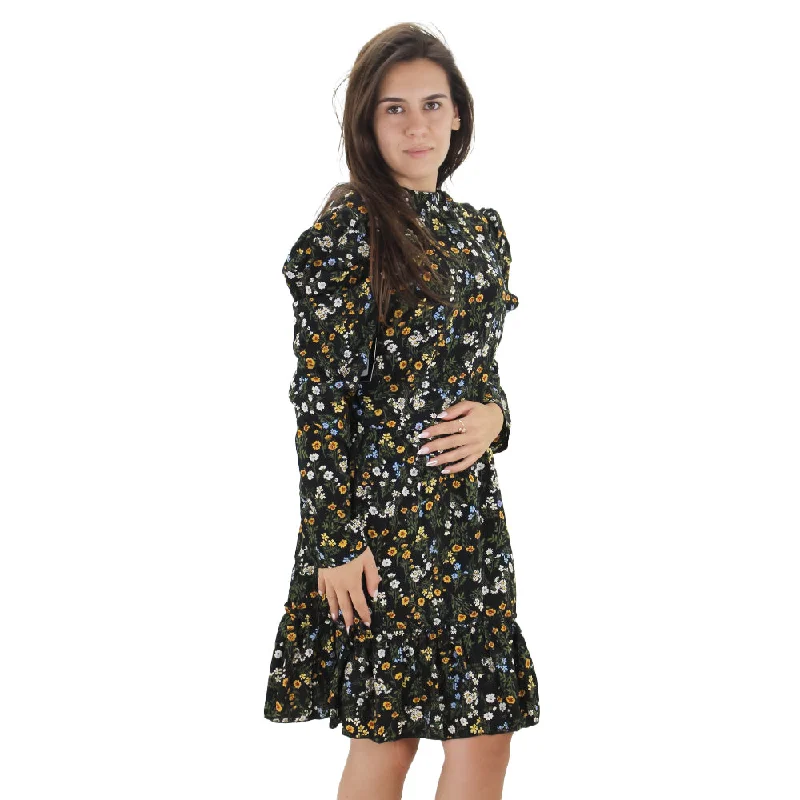 Women's Floral Ruffle Hem Dress,Black