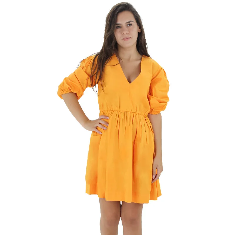 Women's Puff Sleeve Dress,Orange