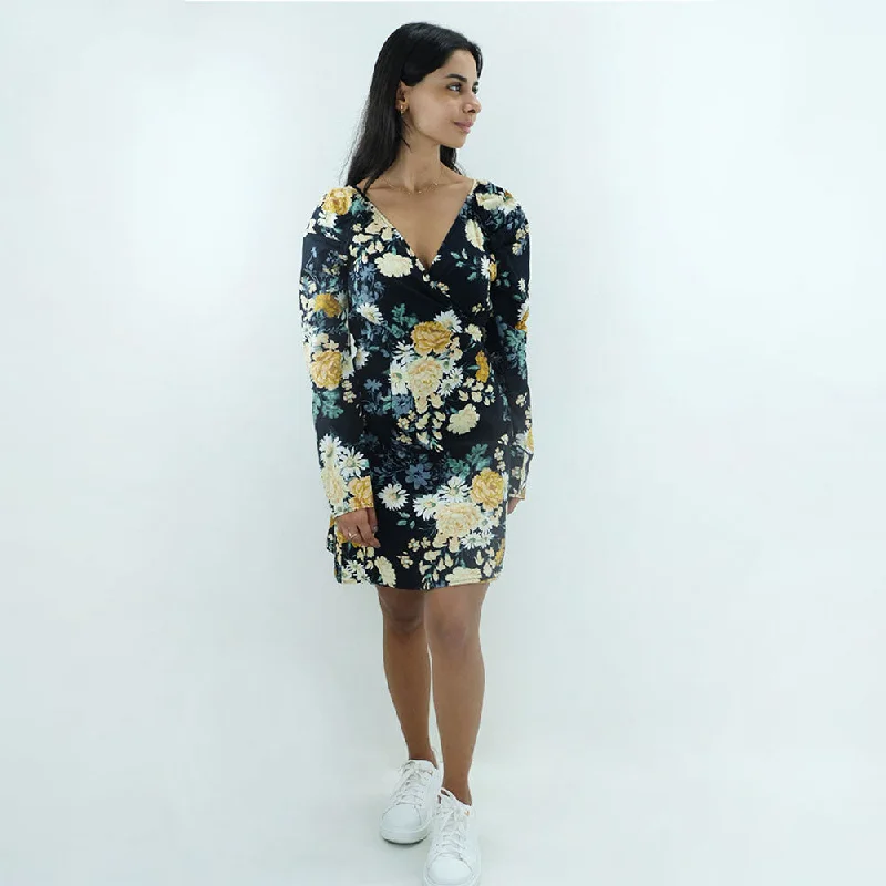 Women's Floral Printed Casual Dress,Black