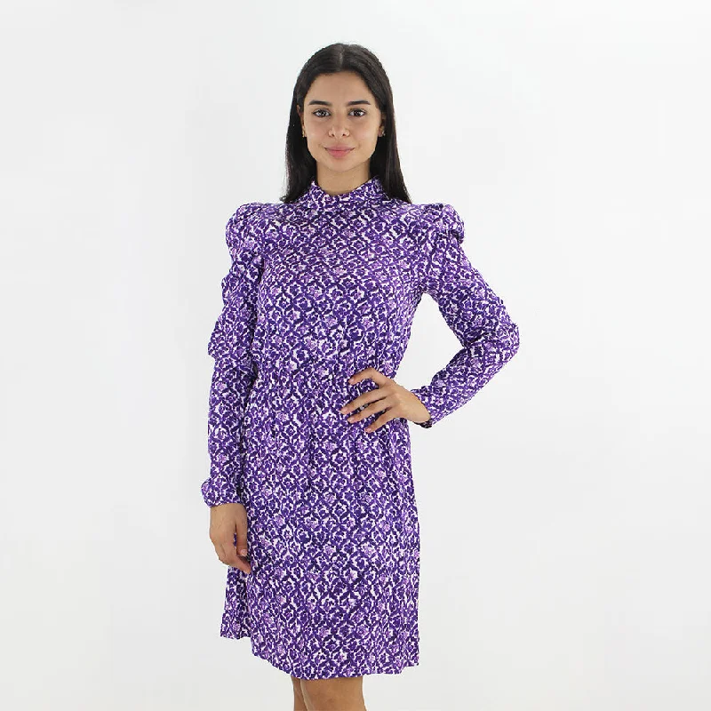 Women's Printed High Neck Dress,Purple