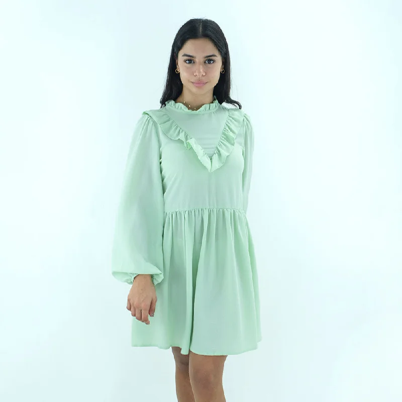 Women's Ruffle Plain Dress,Light Green