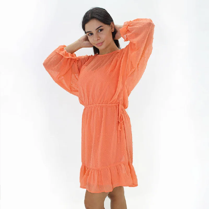 Women's Chiffon Long Sleeve Dress,Coral