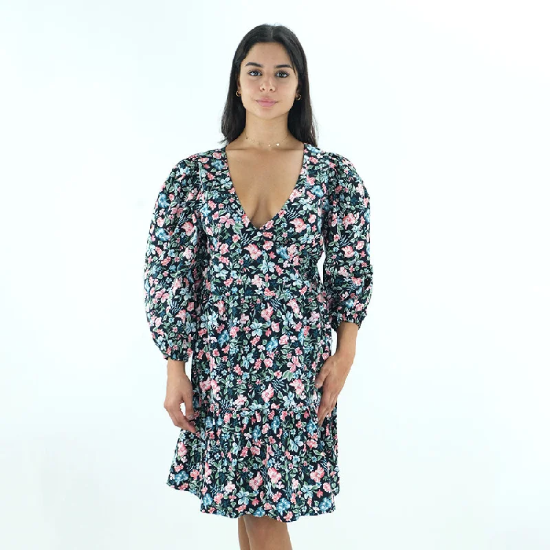 Women's All Over Printed Floral Dress,Black