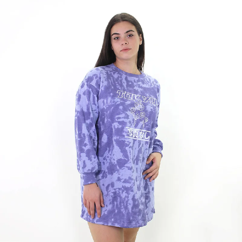 Women's Printed Oversize Sweatshirt Dress,Purple