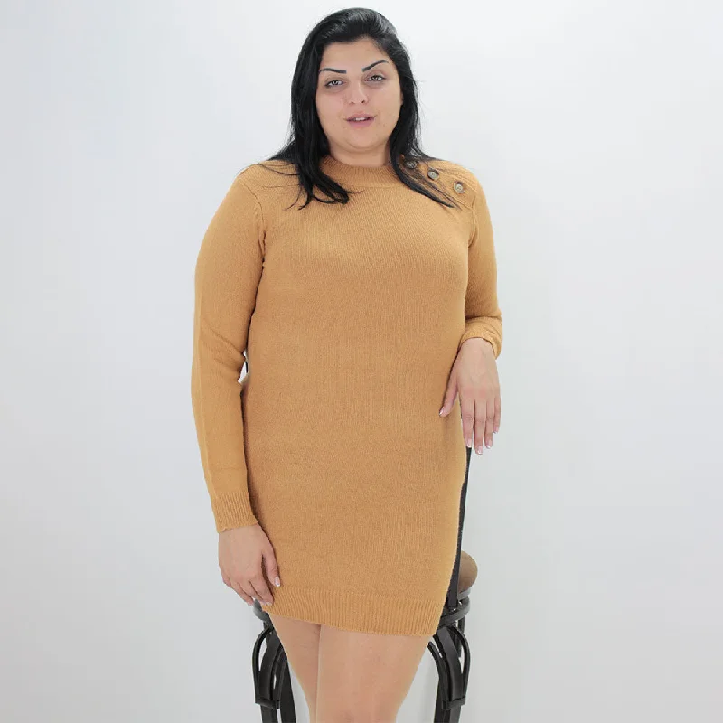 Women's Plain Solid Knitted Dress,Camel