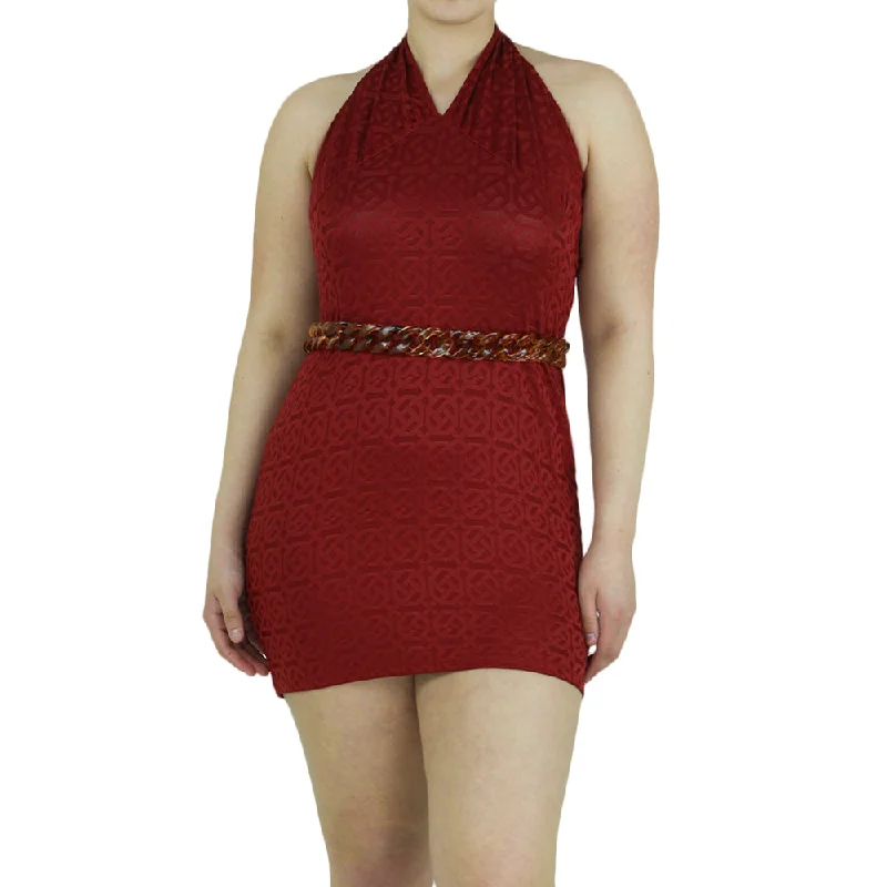 Women's Printed Casual Short Dress,Burgundy